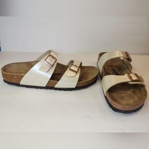 Birkenstock Sidney Birko-Flor Graceful Pearl White Sandals S 11 W 9 M EU 42 NWOB